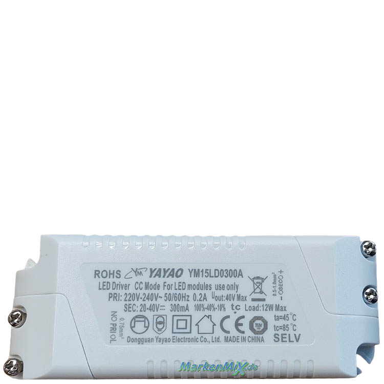 Trio Leuchten Ersatz-LED-Driver Yayao YM15LD0300A Treiber 12W für LED Spotserie Ambala 849210231 / 849210232 / 849210265 Ersatzteil Trio-Lighting Arnsberg  4017807612592 4017807612639