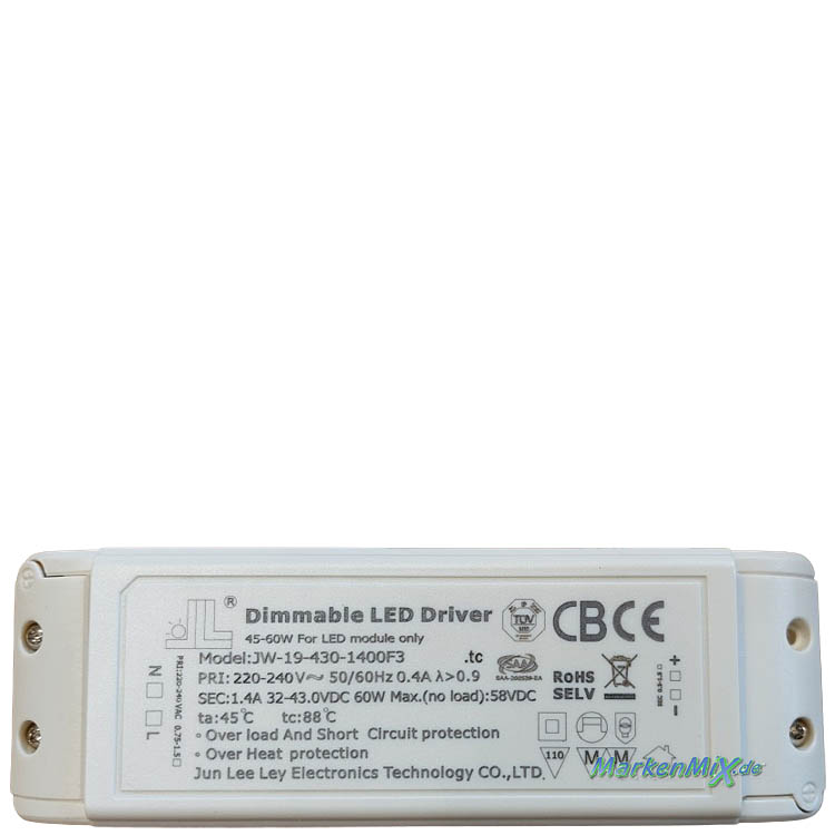 Trio Leuchten Ersatz-Treiber JLL JJW-19-430-1400F3 Driver für LED Serie Amador 60W Netzteil zu Pendelleuchte 331019107 / 331019132 / 331019165  Ersatzteil Trio-Lighting Arnsberg