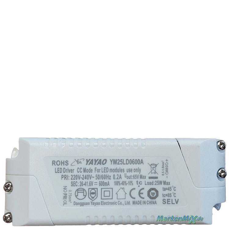 Trio Leuchten Ersatz-LED-Driver Yayao YM25LD0600A Treiber 25W für LED Spotserie Ambala 849210465 / 849210431 / 849210432  Ersatzteil Trio-Lighting Arnsberg  4017807656107  4017807612653   4017807612615