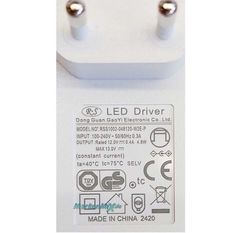 Reality Leuchten Ersatz-Stecker-Netzteil 4,8W für LED Tischleuchte Nevada R57941131