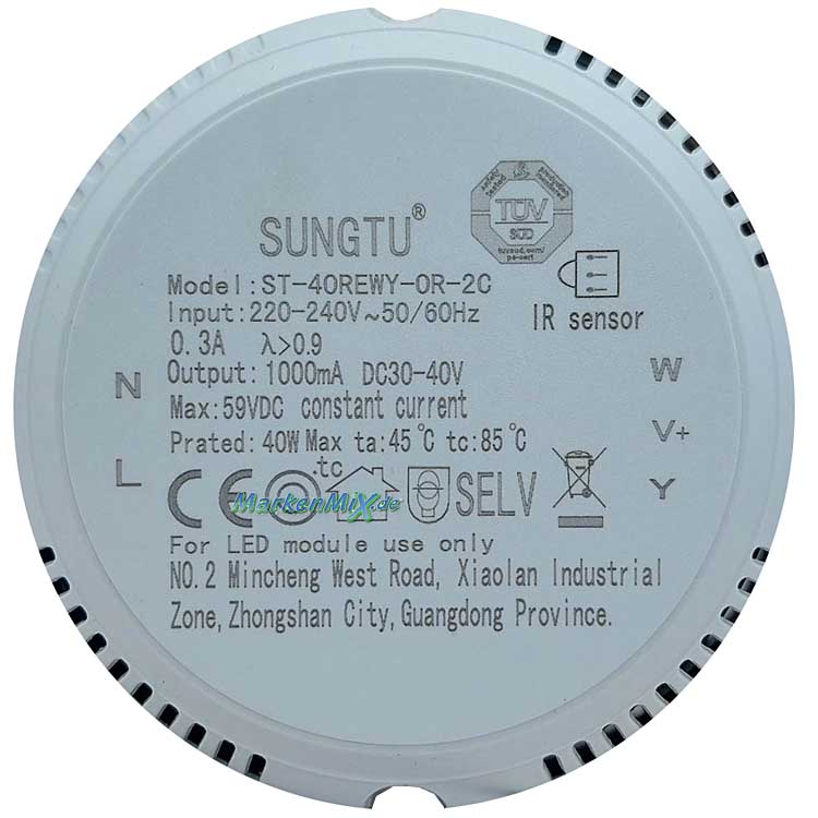 RL Reality Leuchten Ersatz-Treiber SUNGTU ST-40REWY-OR-2C für LED Deckenleuchte Corso R64423107 / R64423131 / R64423132 Netzteil Reality-RL-Trio-Lighting Arnsberg Trio International  Driver 4017807572667  4017807572636
