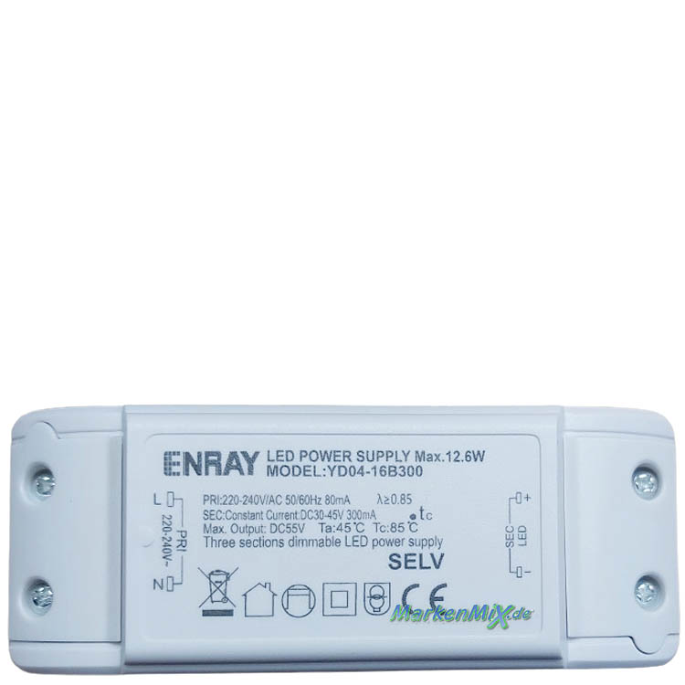 Trio Ersatz-Treiber ENRAY YD04-16B300 LED Power Supply zu Leuchten Serie Celeste 12,4W LED Driver für Pendelleuchte 354910132 / 354910165 Netzteil Ersatzteil Trio-Lighting Arnsberg 