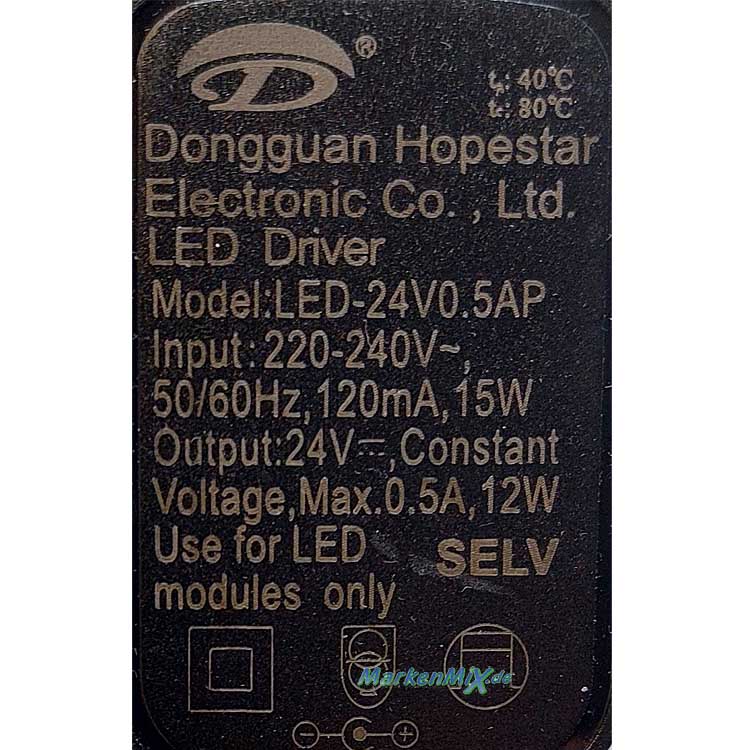 Trio Leuchten Ersatz-Stecker-Netzteil 12W LED Driver Hopestar LED-24V0.5AP für LED Tischleuchte Norris 545210132