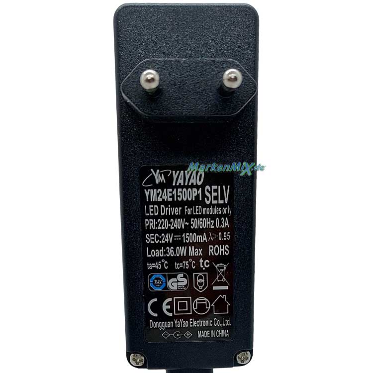 Trio Leuchten Ersatz-Stecker-Netzteil Yayao YM24E1500P1 LED Driver für Sequence 36W Netzgerät zu Stehleuchte 441810205 LED-Treiber für 441810208 Steckertrafo zu 441210305 Ersatzteil Trio-Lighting Arnsberg  4017807541731  4017807540765