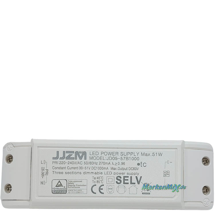 Trio Leuchten Ersatz-Treiber JJZM JD05-57B1000 LED Power Supply für Serie Harper 51W Driver zu Deckenleuchte 622910532 Pendelleuchte 322910532 Netzteil LED-Treiber Ersatzteil Trio-Lighting Arnsberg Driver Netzgerät 4017807524963 401780752498