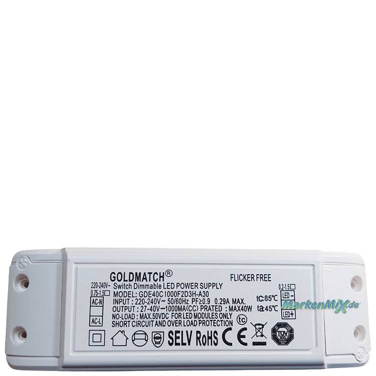 Trio Leuchten Ersatz-Treiber Goldmatch GDE40C1000F2D3H-A30 Trafo für LED Serie Cardona 40W Driver zu 349616031 / 349616032 / 649616031 / 649616032 